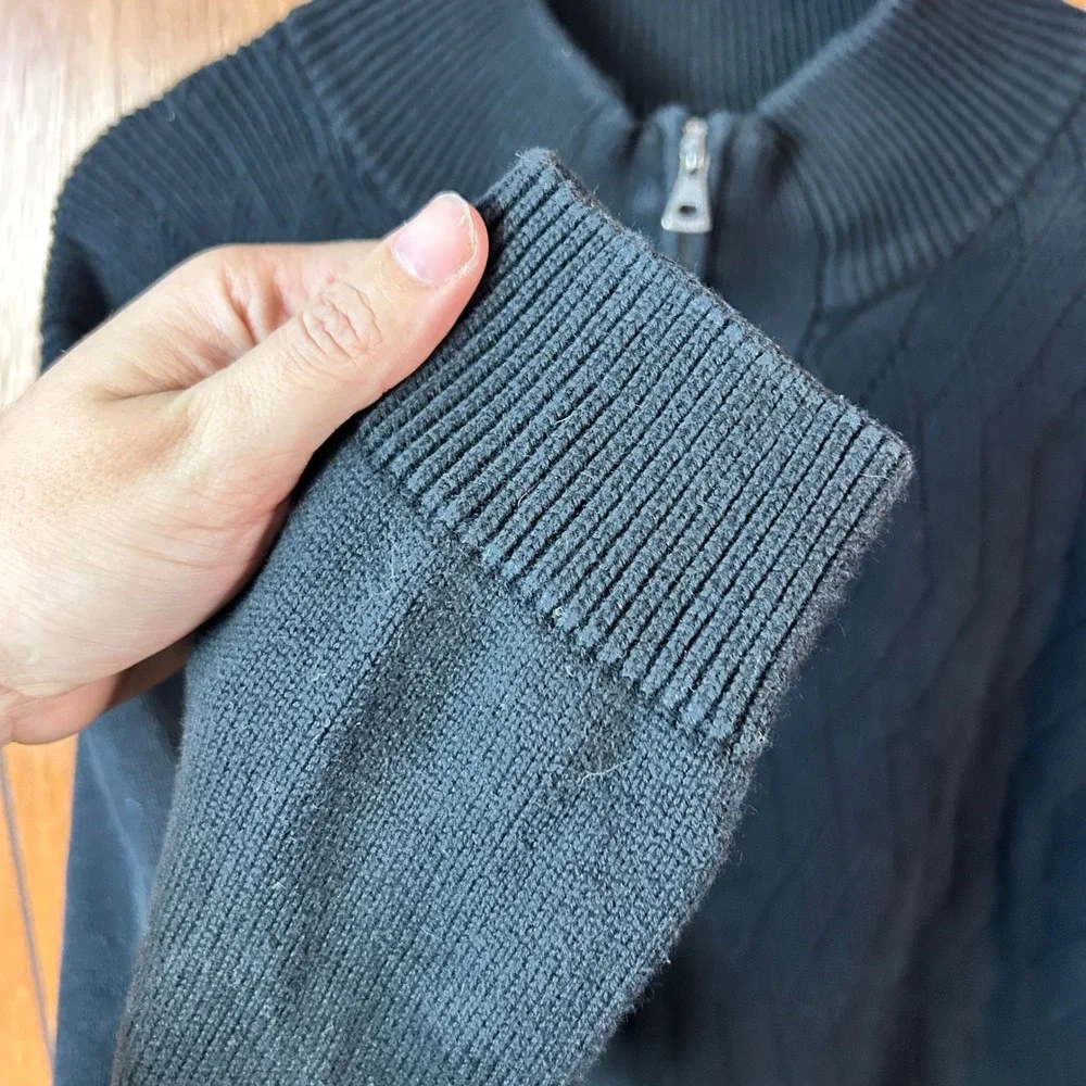Weatherproof‎ Vintage Mens XXL Black 100 Cotton Quarter Zip Pullover Sweater